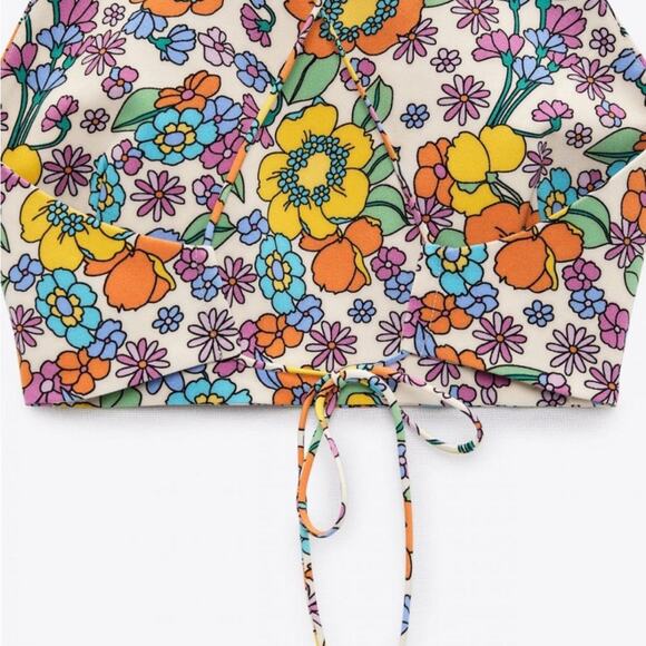 Zara Floral Retro Strappy Backless Crop Top - Size XS - Picture 5 of 10